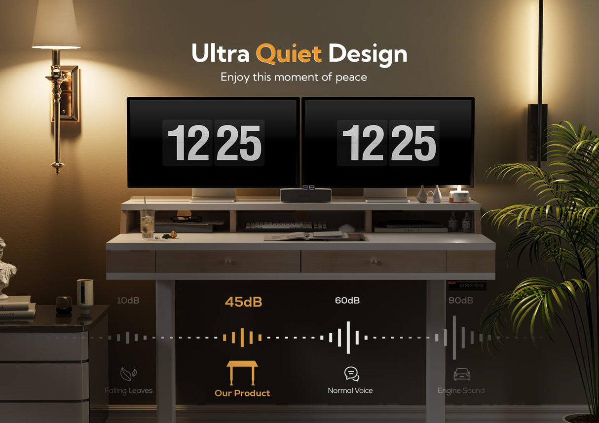 Claiks Standing Desk with Drawers, Electric Adjustable Standing Desk Adjustable Height, Sit Stand Up Desk with Storage Shelves & Wheels, 48 Inch White Claiks