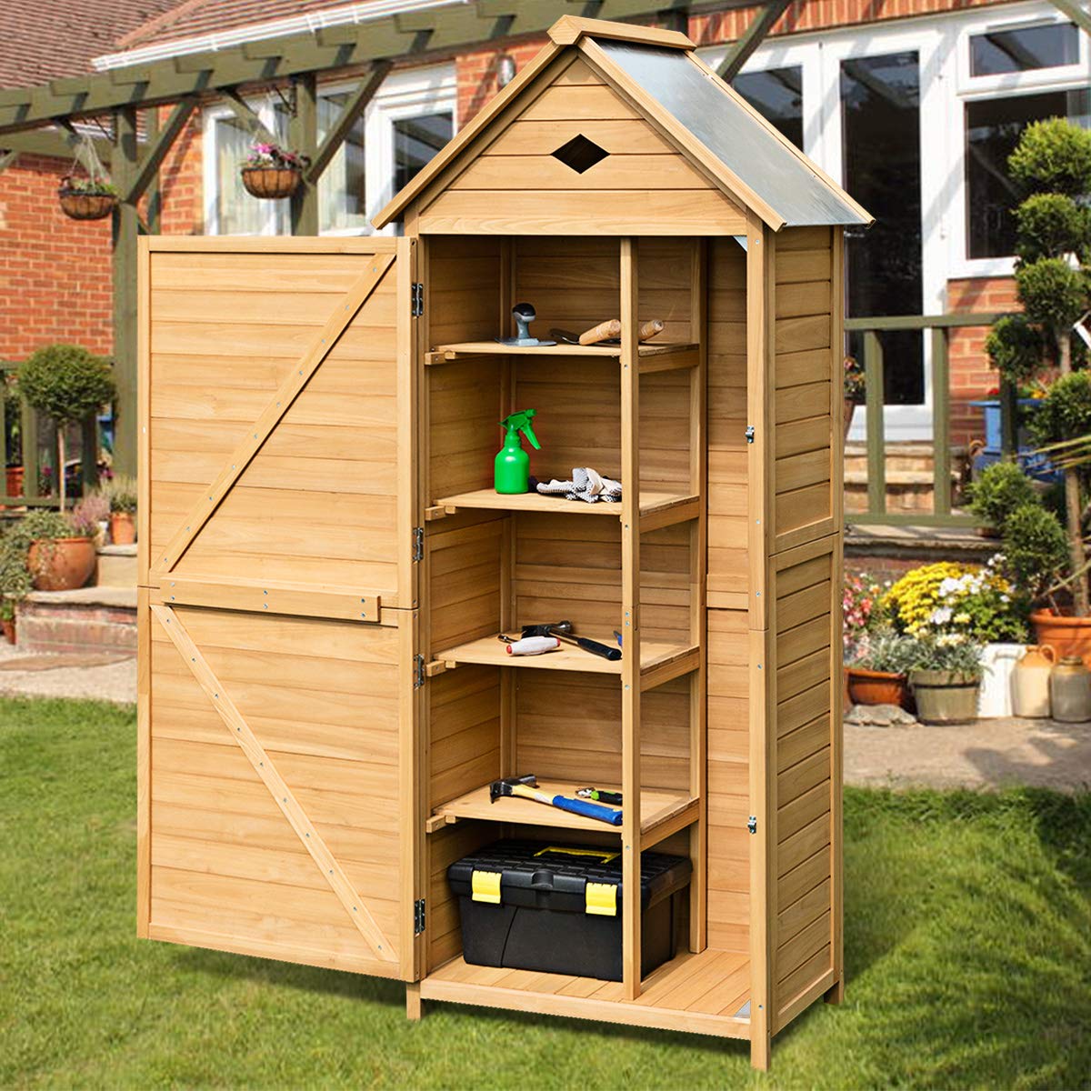 Shed Locker Goplus Outdoor Storage Shed Locker Wooden Hutch for Garden Yard Lawn ...