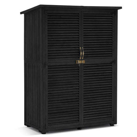 MCombo Outdoor Storage Cabinet, Wooden Storage Shed with Latch, Outside Garden Tool Shed with 2 Doors for Patio Yard Lawn, 1900 (Black, Large) MCombo