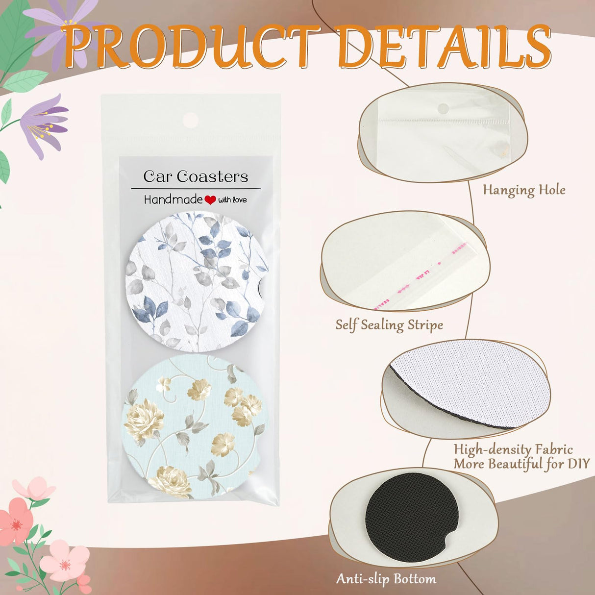 Tioncy 400 Pcs Sublimation Car Coaster Blank Set, 200 Pcs 2.76'' Blank Sublimation Coaster 100 Self Adhesive Bag 100 Sublimation Car Coaster Display Card for Thermal Sublimation DIY Craft (White) Tioncy