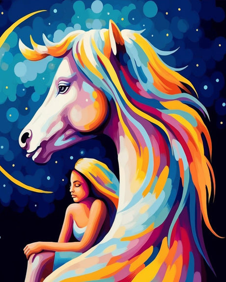 Linkmonde Kids' Painting by Numbers DIY Acrylic Painting Kit for Kids & Adults Beginner – 16” x 20” Colorful Horse Girl Art Linkmonde