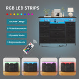 LUMTOK 11 Drawers Dresser with Fabric Drawers,Charging Station, LED Lights and Shelves for Bedroom, Living Room, Hallway, Nursery Storage Organization (Black Wood Veins) LUMTOK