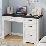 Halitaa Farmhouse Executive Desk with Drawers, Wood Computer Desk with Ample File Drawer, Rustic Home Office Desk with Storage for Bedroom, Living Room, Black Halitaa