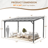 VONZOY 10' x 14' Gazebo, Hardtop Wall Mounted Lean to Gazebo Pergola for Patio, Large Aluminum Pergola Awnings for Decks, Patio, Backyard, Porch VONZOY
