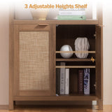 SICOTAS 5-Tier Rattan Boho Bookshelf with Doors - Tall Farmhouse Storage Bookcase in Reclaimed Caramel Oak SICOTAS