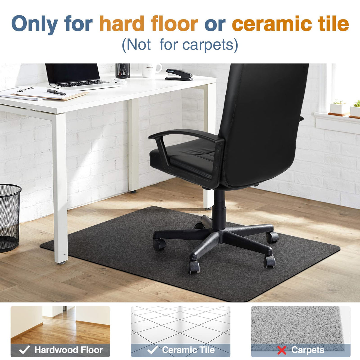 Placoot Office Chair Mat for Hardwood Floor, 55"x35" Computer Chair Mat, Desk Chair Mat, Large Anti-Slip Floor Protector for Home Office Black Placoot