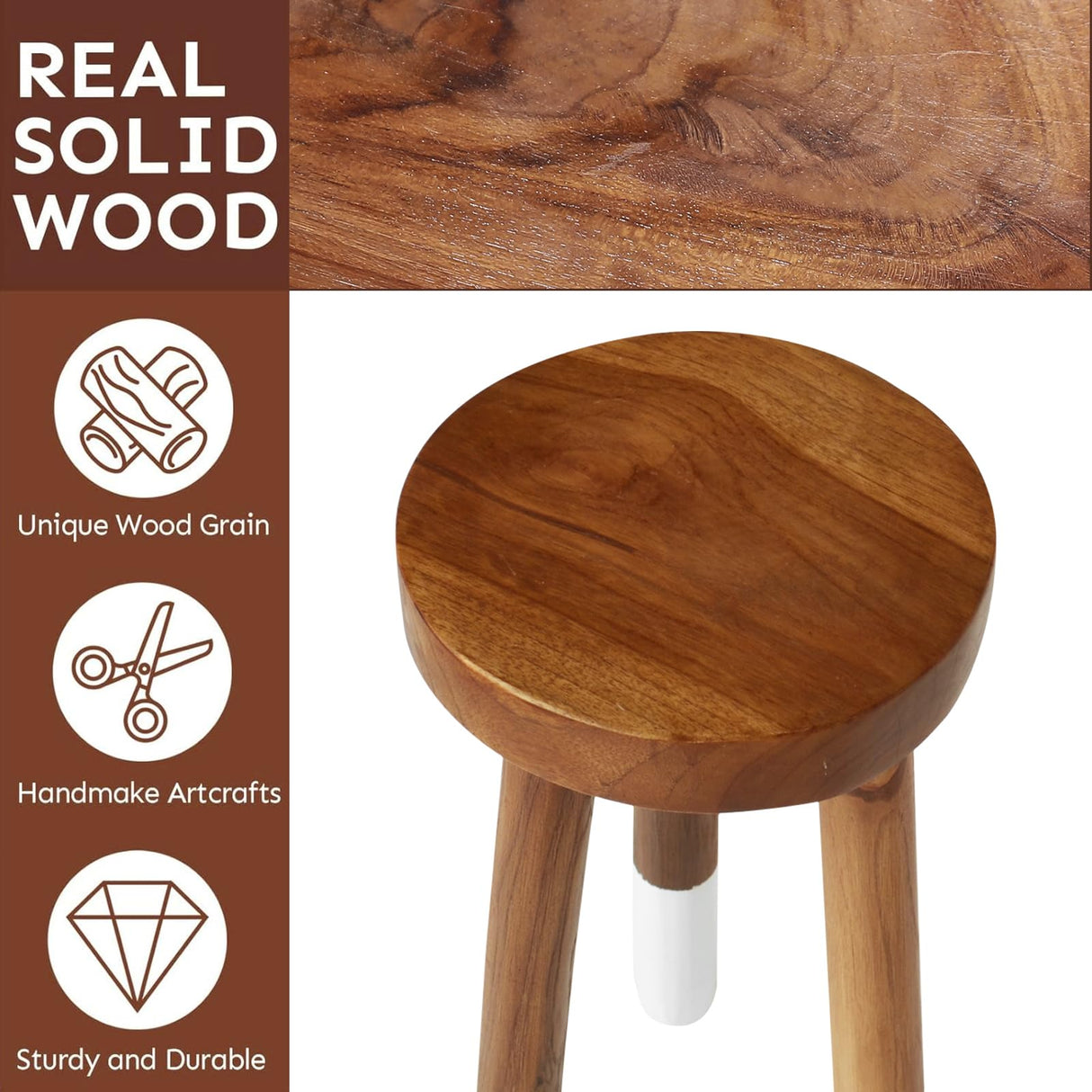 JOLLYMER Teak 9” Round Plant Stand |Wood Counter Stool |Dip Dyed Wood Plant Stand, Riser |Wood Accent Stool ||Accent Table |Side Table | (16" Tall(1 Pack)) JOLLYMER