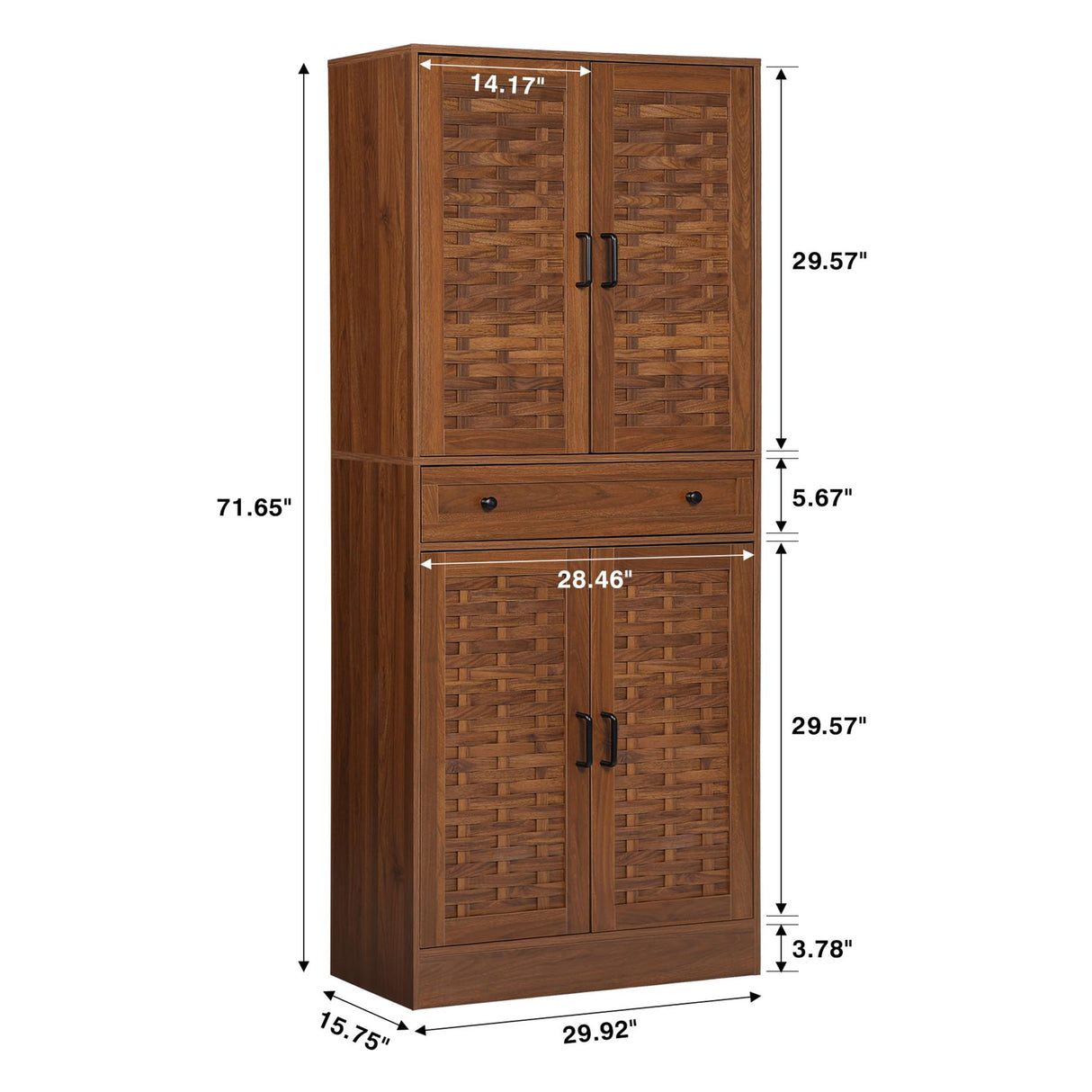 NVETHM Storage Cabinet, Kitchen Pantry, Freestanding Cabinet with Adjustable Shelve and drawer, Tall Cabinet for Living Room, Bedroom, Dinging Room, Office Room, Garage (Walnut) NVETHM