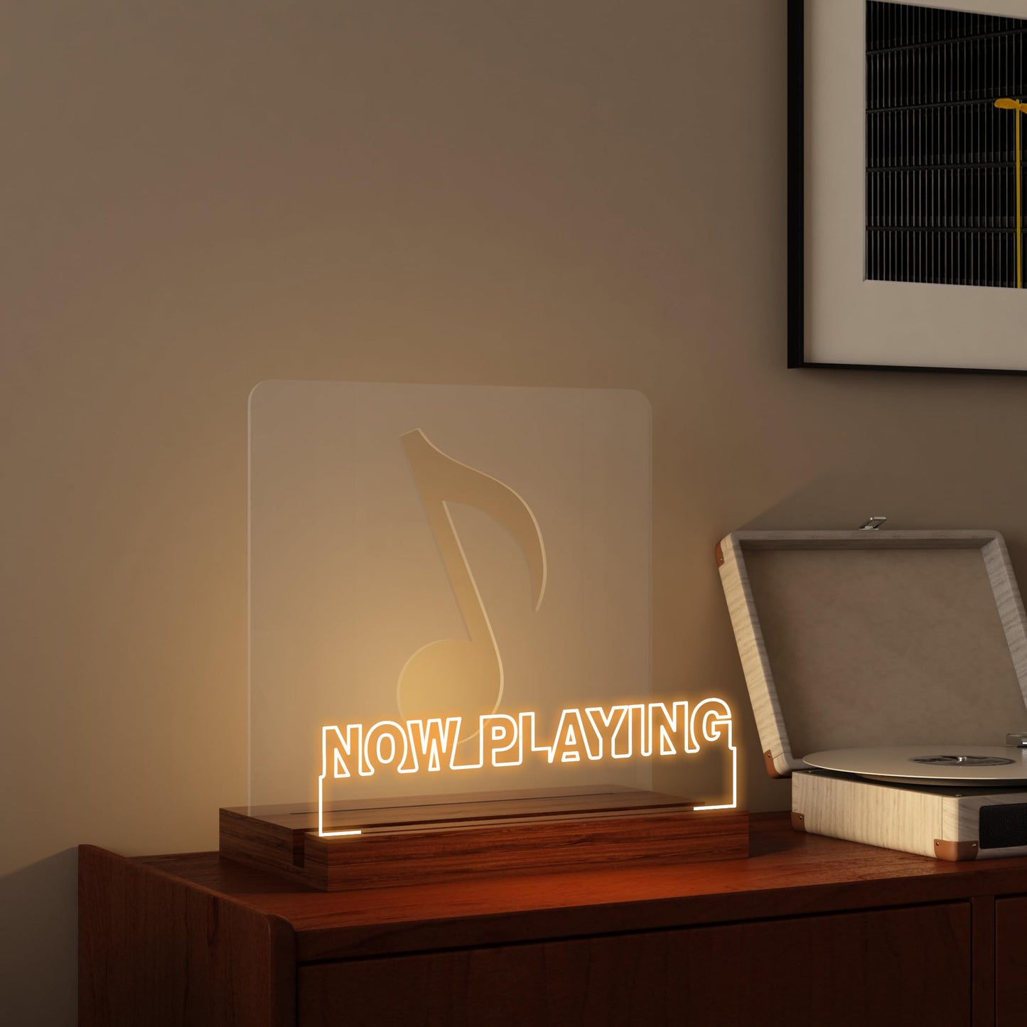 YuanDian Now Playing Vinyl Stand, Light up Now Spinning Record Stand, Wooden Acrylic Holder for Vinyl Album Display Storage, Vinyl Record LED Display Storage Collection Holder