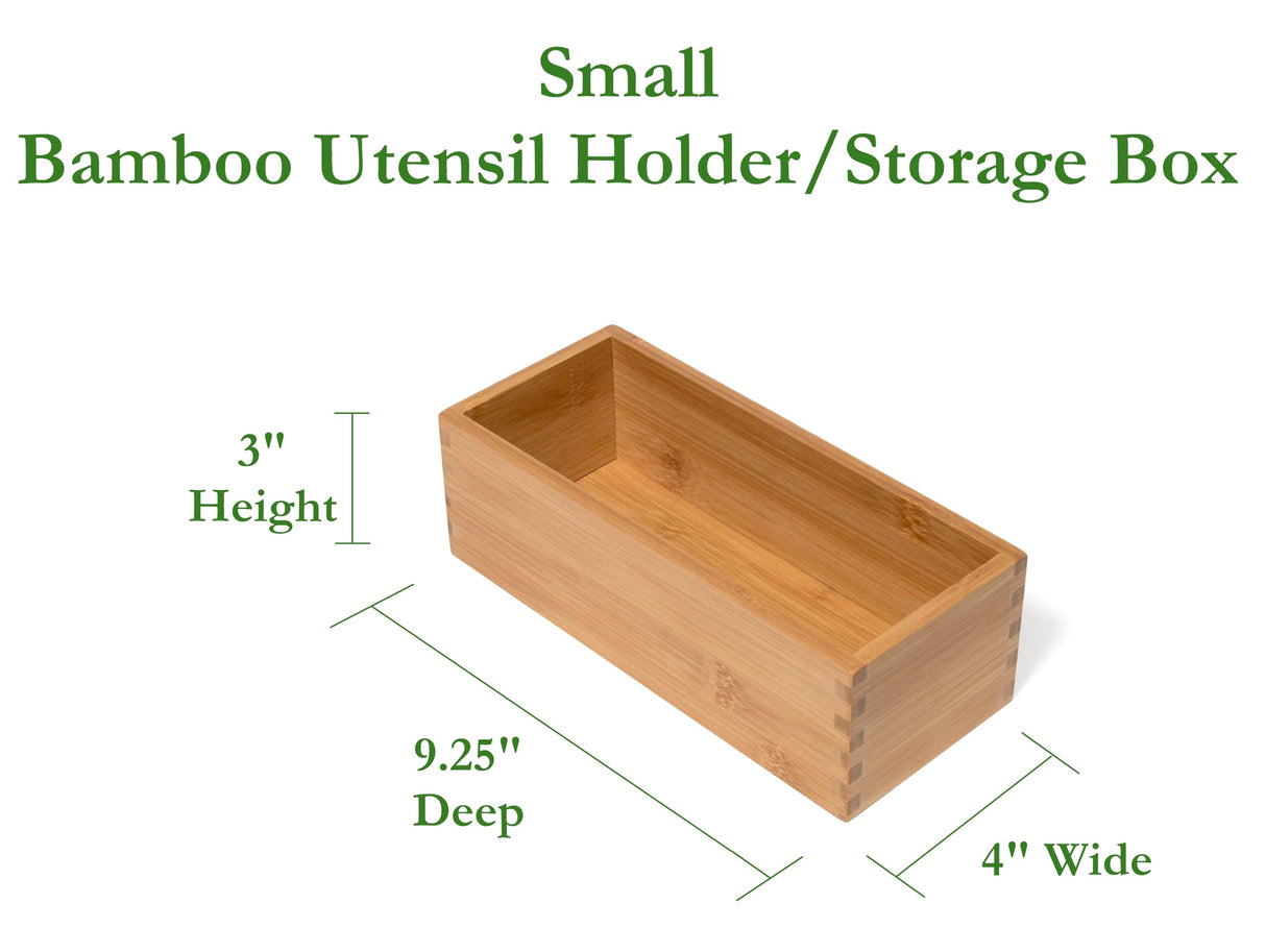 Lipper International Bamboo Wood Utensil Holder Storage Box for Cooking Tools, Makeup, or Office Supplies, 4" x 9 1/4" x 3" Lipper International