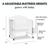 DaVinci Charlie Folding Portable 3-in-1 Convertible Mini Crib and Twin Bed in White, Removable Wheels, Greenguard Gold Certified DaVinci