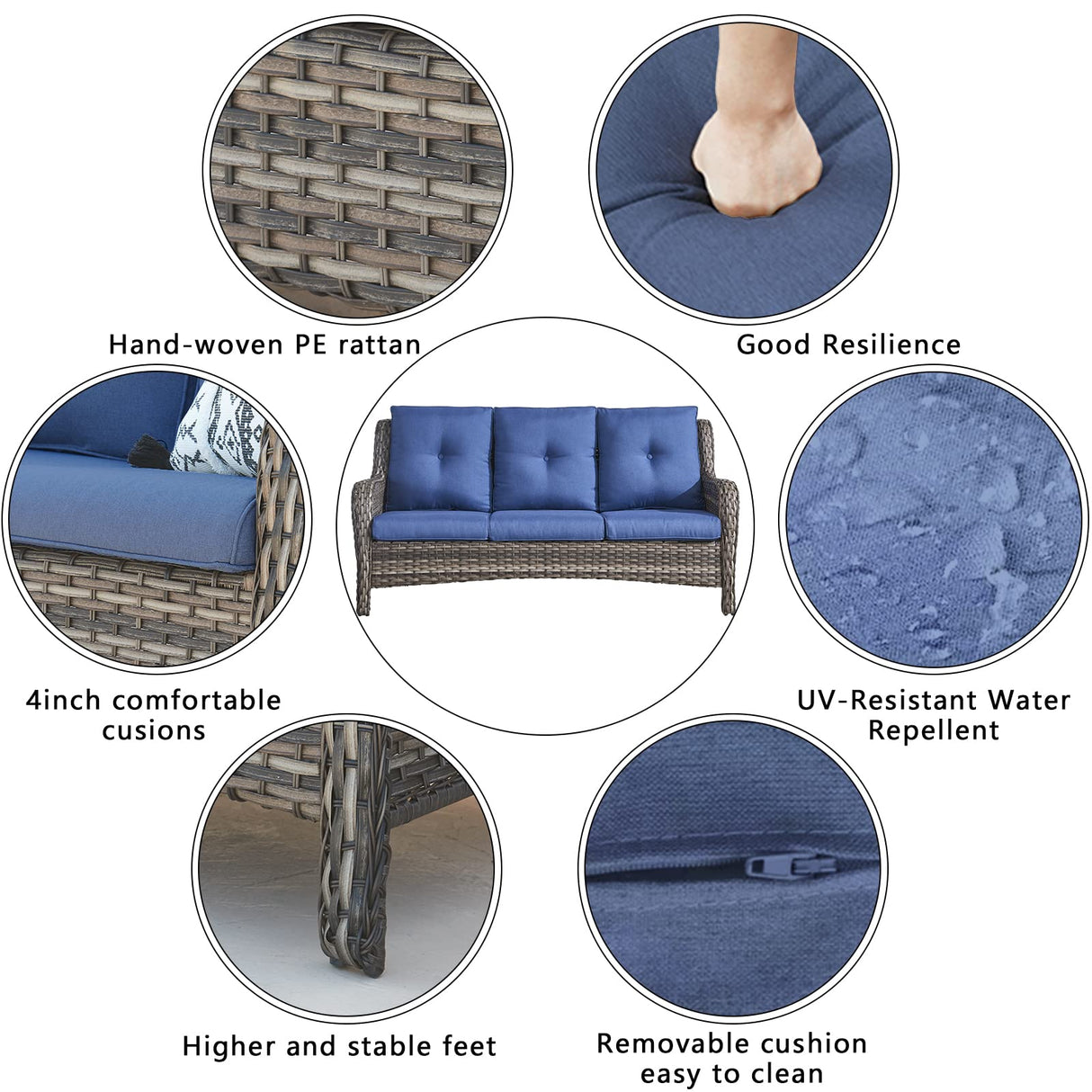 HUMMUH Patio Furniture 5 Pieces Outdoor Furniture Set Wicker Outdoor Sectional Couch with Patio Swivel Rocking Chairs,Ottomans for Patio HUMMUH