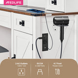 Redlife Farmhouse Vanity Desk with Mirror and Lights, 46" Vanity Set with Stool & Charging Station & Jewelry Cabinet - Makeup Vanity Desk with Glass Tabletop, 4 Drawers, Antique White Redlifeᅟᅠ