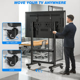 Rfiver Heavy Duty Mobile TV Stand for 50-92 Inch Large TVs up to 200lbs, Height Adjustable Rolling TV Stand with Silent Wheel, Upgraded Floor TV Stand with AV Shelf for Living Room, Office, Trade Show Rfiver