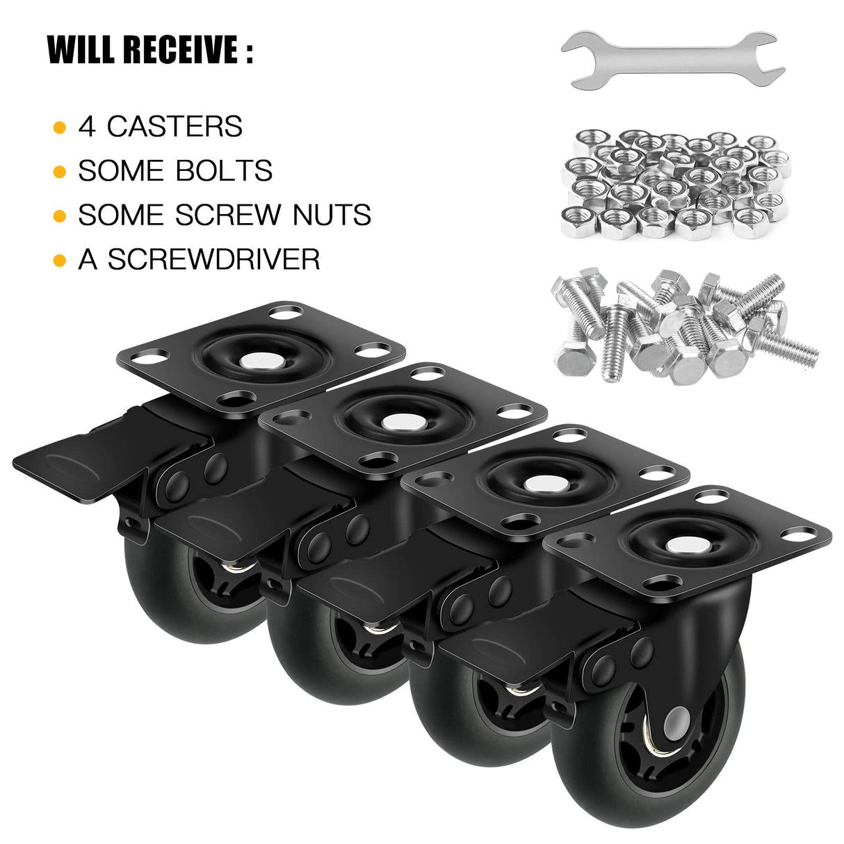 Apllamo 3" Casters Set of 4 ，4 Heavy Duty Quiet Casters, Max Load 2000LBS. Suitable to do Soft Wheels for cart, Glide Quietly and Protect The Floor, casters Set of 4 Heavy Duty. Apllamo