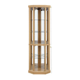 Ball & Cast 70" H Lighted Corner Curio Cabinet, Glass Display Cabinet with 5 Tempered Adjustable Glass Shelves and Doors,Include Light Bulb, Rack for Living Room,Light Oak Ball & Cast
