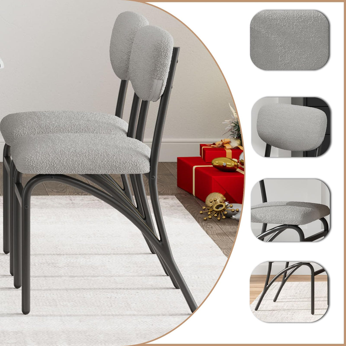 GarveeHome 5-Piece Dining Table Set for 4, Modern Kitchen Table with 4 Boucle Chairs, Rectangular Dining Table with Storage Shelf & Marble Tabletop, Beige Home Dining Furniture for Small Space GarveeHome