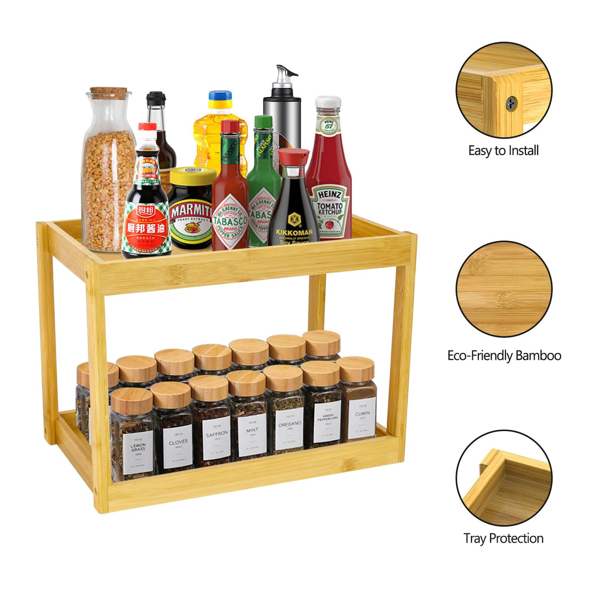 Bamboo 2-Tier Countertop Organizer, Multi-Function Wooden Storage Tray for Bathroom, Kitchen, Bedroom, Dresser; Wood Under-Sink Container, Home Storage Holder Lotion Makeup Cosmetics Perfume Vanity Domasho