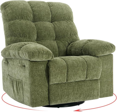 Oversized Swivel Rocker Recliner Chair for Adult,360°Swivel Rock Recliner,Extra Wide Manual Recliners,Chenille Upholstery Overstuffed Soft Rocking Sofa Chair,Green OUTGOODS