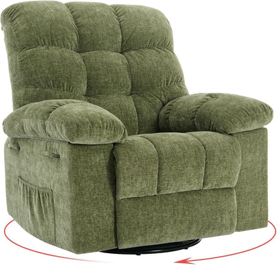 Oversized Swivel Rocker Recliner Chair for Adult, 360° Swivel Rock Recliner, Extra Wide Manual Recliners, Chenille Upholstery Overstuffed Soft Rocking Sofa Chair,Green