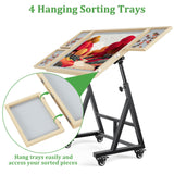 POKIPO 1500 Piece Jigsaw Puzzle Table with Legs, 36.61"x28.74" Adjustable Puzzle Table, 4 Hanging Trays, Puzzle Board with Wheels and PVC Cover for Adults and Families POKIPO