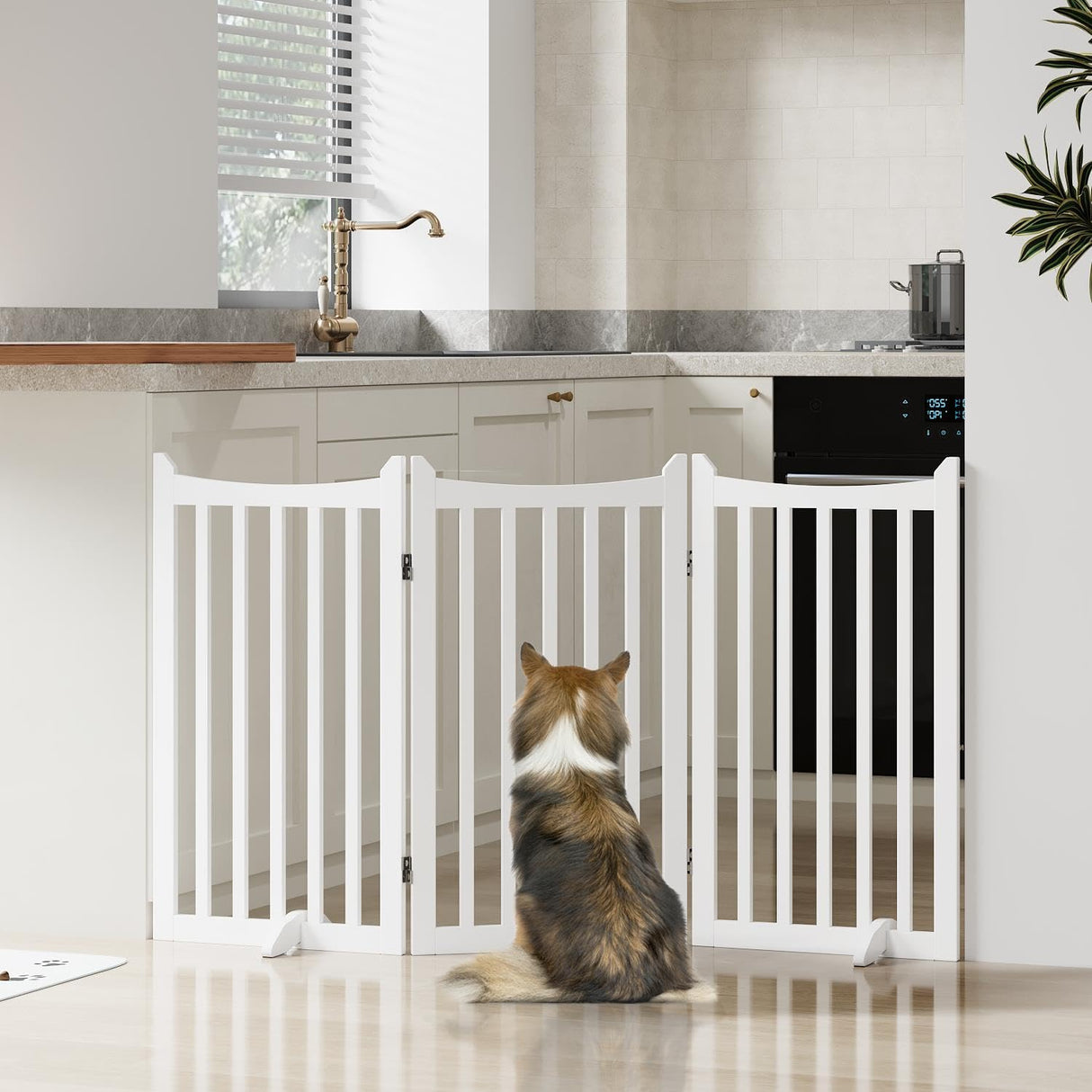 Yaheetech Dog Gate 36" H Extra Large Freestanding Pet Gate 3-Panel Wooden Dog Fence with 2 Support Feet Folding Dog Gate for Indoor, Stairs, Doorways, Halls, Kitchen Pet Barrier White, 60" L x 36" H Yaheetech