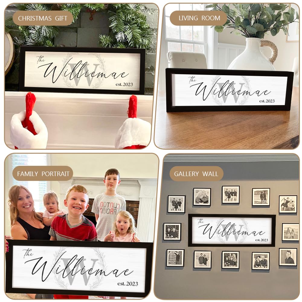 Last Name Signs for Home | Personalized Framed Wooden Family Name Sign for Home Decor Wall | Custom Wood Signs | Monogram Name Wall Decor | Established Wood Sign (Black Frame, Monogram) - WoodArtSupply