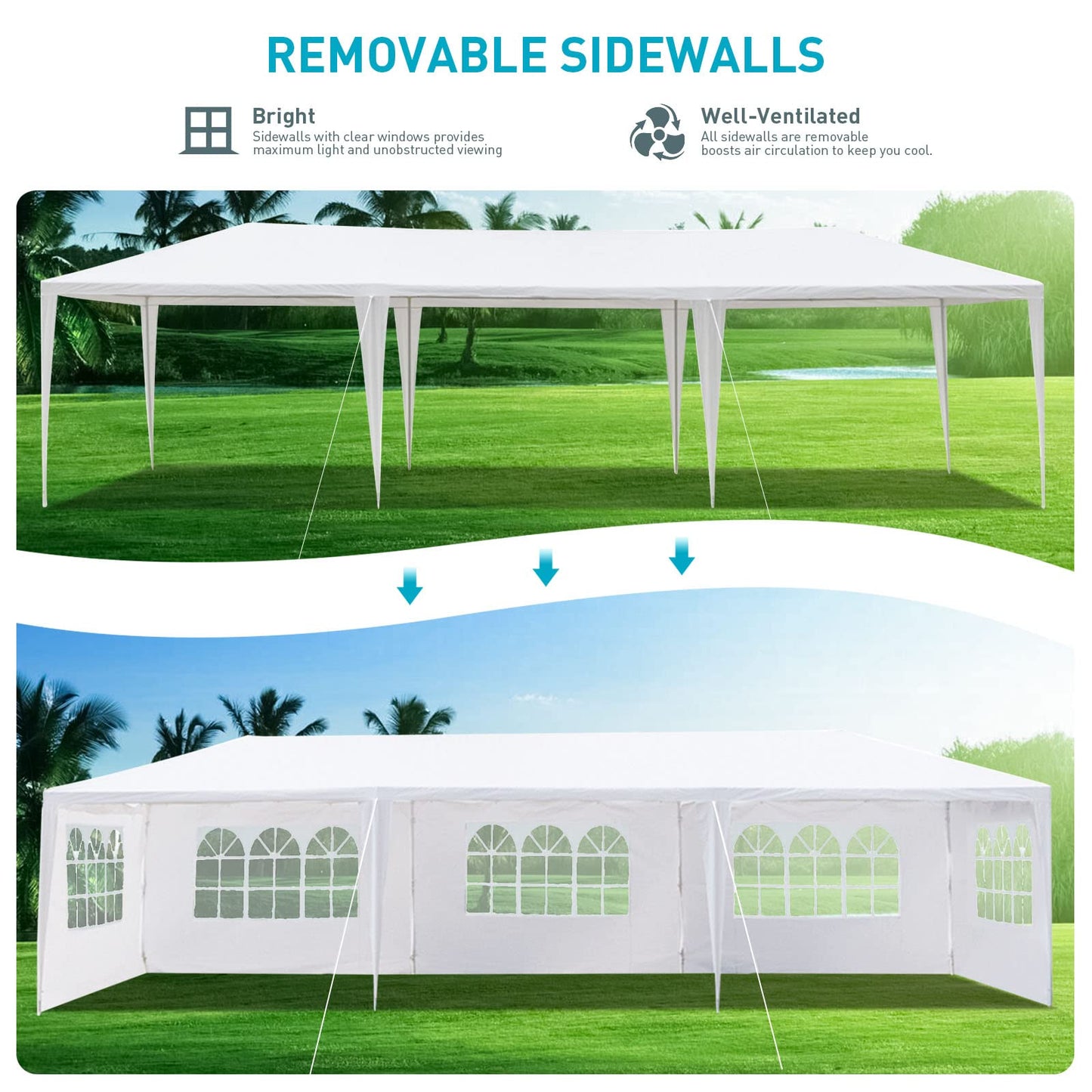 10x30 Party Tent, Outdoor Tents for Parties, White Wedding Tent, Event Tent, Large Canopy Tent with 5 Removable Sidewalls, Big Gazebo Tent for Backyard, Garden - WoodArtSupply