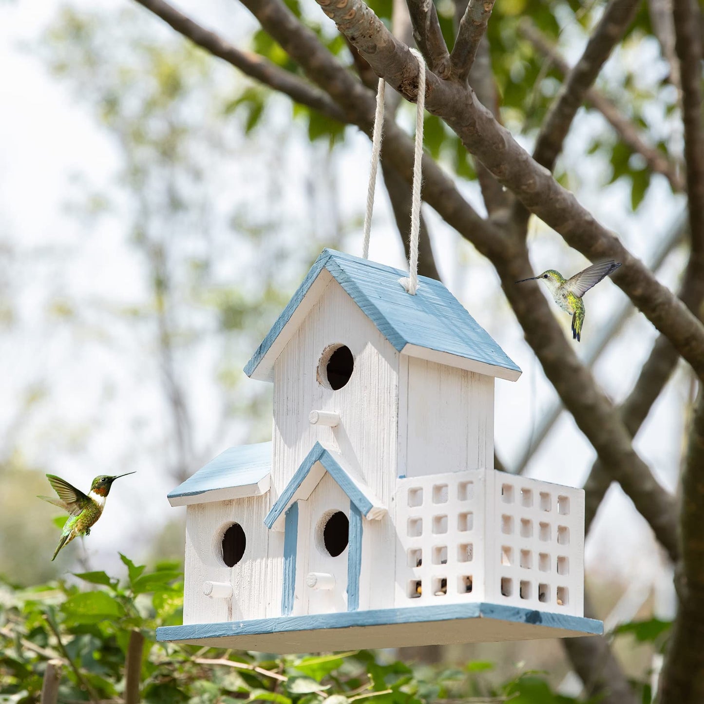 HHWODB Birdhouse Premium Bluebird Houses for Outside Attract Beautiful Birds to Your Garden and Yard Durable Outdoor Birdhouses 3 Hole Bird Houses for Outside Hanging