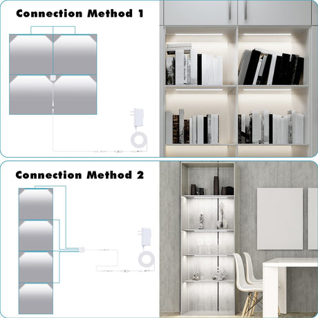 JUSJUBR 4-Pack Cold White Display Shelf Lights, Under Shelf Lighting with Memory Function, 12 Inch 6000K Plug-in Bookshelf Lighting, LED Cabinet Lights for Display Case/Pantry/Closet/Safe JUSJUBR