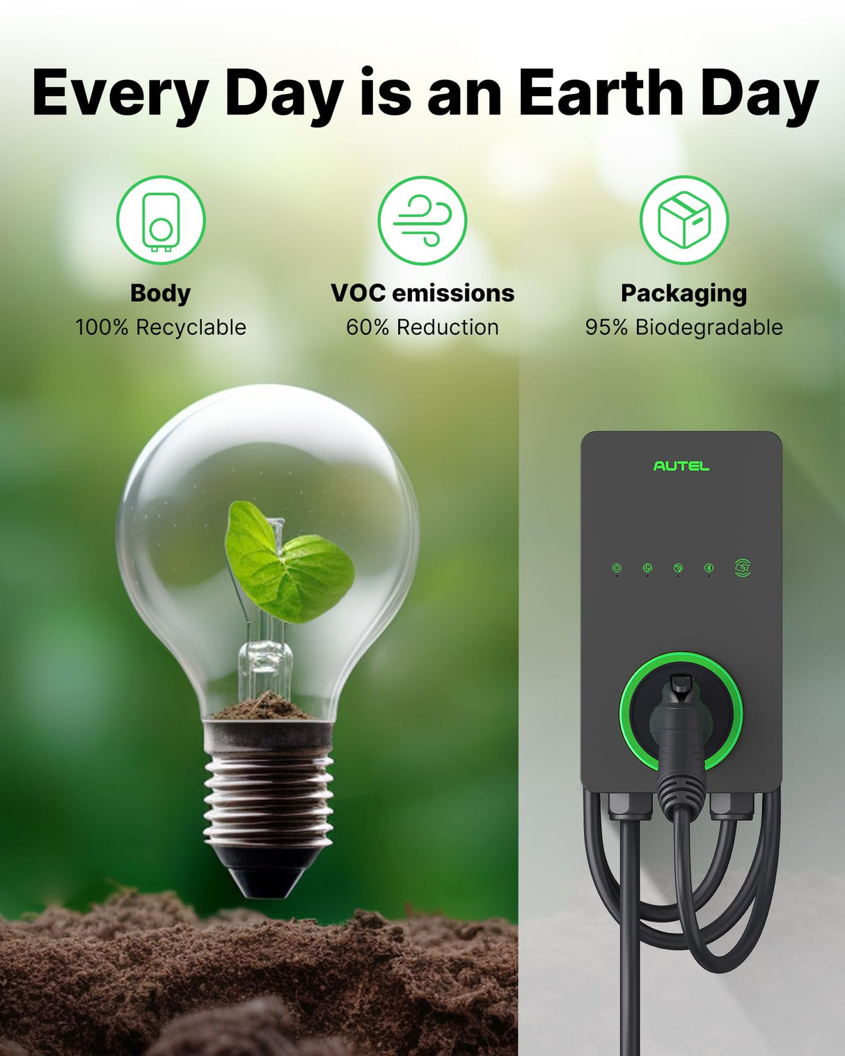 Autel Home Level 2 EV Charger up to 40Amp, 240V, Indoor/Outdoor Fast Electric Vehicle Charging Station with Flexible 25-Foot Cable, NEMA 14-50 Plug, Dark Gray Autel