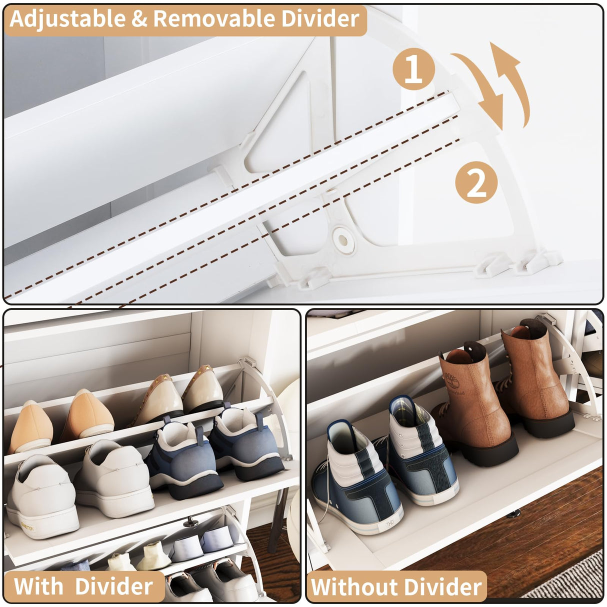 VOWNER Shoe Cabinet with 2 Flip Drawers, Narrow Shoe Storage Cabinet with Drawer, Shoe Cabinet Organizer for Entryway, Hallway, White VOWNER