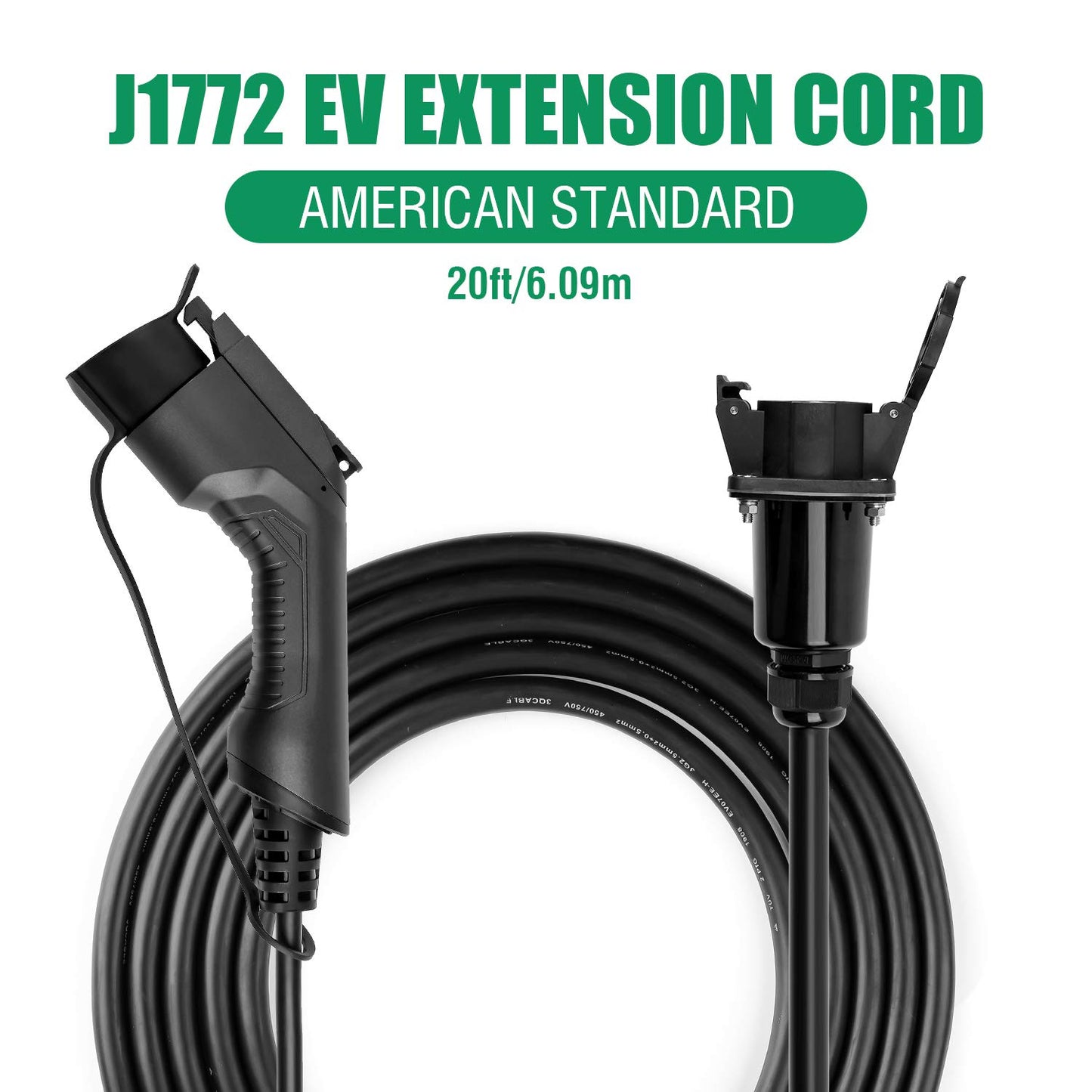 40A 20 Feet EV Charger Extension Cord for J1772 Electric Vehicle Charging Stations Black - WoodArtSupply