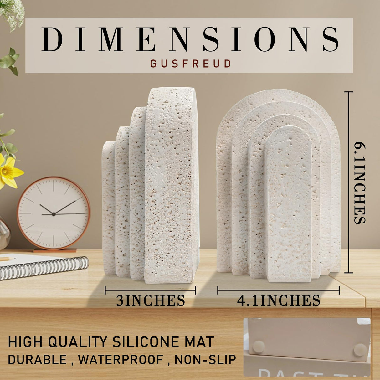 Heavy Duty Book Ends for Shelves, Decorative Book Stopper for Shelves, Resin Decor Bookends for Heavy Books, Modern Home Decor Aesthetic Book Ends Aesthetically Pleasing Layered Arch Design, Set of 2 GUSFREUD