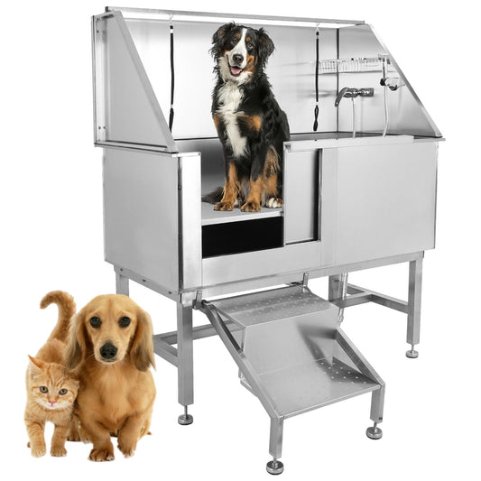 Dog Grooming Bathtub Station, 50" Stainless Steel Dog Washing Station, Professional Dog Grooming Tub for Large, Medium & Small Pets