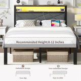 ChicZhiNest Full Bed Frame with Charging Station, LED Lights, Heavy Duty Metal Slats, Headboard with Upholstered Back and Storage Shelves, No Box Spring, Noise-Free, Easy Assembly, Dark Gray ChicZhiNest