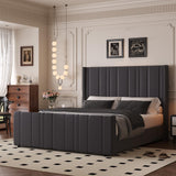 HOMBCK Full Bed Frame with Headboard, Upholstered Platform Bed Full Size with Velvet Headboard & Footboard/Vertical Channel Tufted/Wooden Slats/Noise Free/No Box Spring Needed/Easy Assembly, Grey HOMBCK