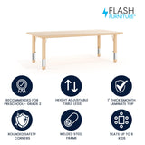 Flash Furniture Wren Adjustable Classroom Activity Table for School and Home, Plastic Activity Table for Kids, 23.625" W x 47.25" L, Natural Flash Furniture