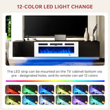 oneinmil Floating TV Stand with 36" Electric Fireplace, Wall Mounted Fireplace Entertainment Center with Storage, 70" TV Console with Fireplace, Floating TV Cabinet, Black+White oneinmil