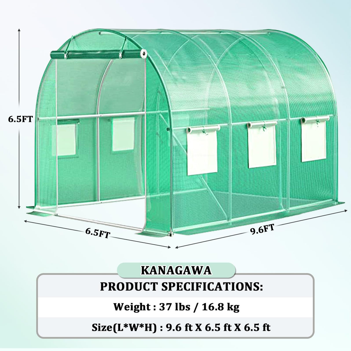 KANAGAWA 10'x7'x 7' Walk-in Tunnel Greenhouse with Watering System Heavy Duty Portable Green House Protect Gardening Plants 1 Zipper Mesh Door, 6 Roll-up Windows, Thickened galvanised steel,Green KANAGAWA