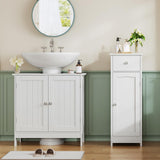 Iwell Bathroom Floor Cabinet, Small Bathroom Storage Cabinet with Drawer & Storage Shelf, Free-Standing Organizer Cabinets for Hallway/Living Room, White Iwell