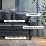 HULALA HOME 81'' Upholstered Leather Sofa with Removable Cushion, Mid-Century Modern Living Room 3-Seater Couch, Full Grain Leather Couch with Nailhead Trim and Rolled Arm for Bedroom Apartment, Navy HULALA HOME