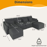 ISHUHL Cloud Modular Sectional Sofa, 124" Oversized Sectional Couches for Living Room, Convertible Deep Seat Sofa Set, Corduroy U Shaped Couch with 2 Ottoman (Dark Grey) ISHUHL