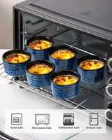 Hasense 6 oz Ramekins for Baking,Ceramic Souffle Dish Oven Safe Set of 6,Porcelain Dipping Sauce Bowls for Pudding, Creme Brulee, Souffle, Serving Dip, Custard, Ice Cream(Blue) Hasense