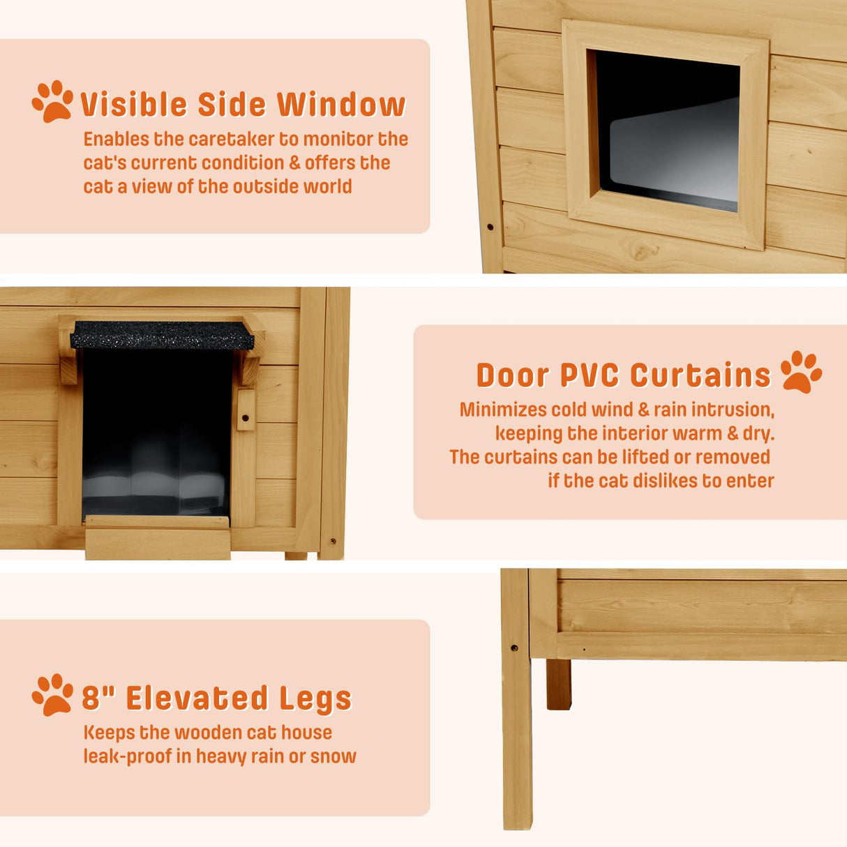BRIOPAWS Feral-Outdoor-Cat-House-Insulated | Outside-Cat-Shelter for Winter | Weatherproof | Large Wooden Pet House for Multiple Cats | Foldable Ladder | Acrylic Side Window | Brown BRIOPAWS