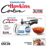 Hawkins 3 Litre Contura Pressure Cooker, Stainless Steel Inner Lid Cooker, Handi Cooker, Induction Cooker, Silver (SSC30) HAWKINS