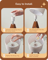 EDISHINE Small Table Lamp, Wooden Tripod Bedside Lamp with Linen Fabric Lampshade, 14.2" Nightstand Lamp for Bedroom, Living Room, Office, 2 Pack EDISHINE