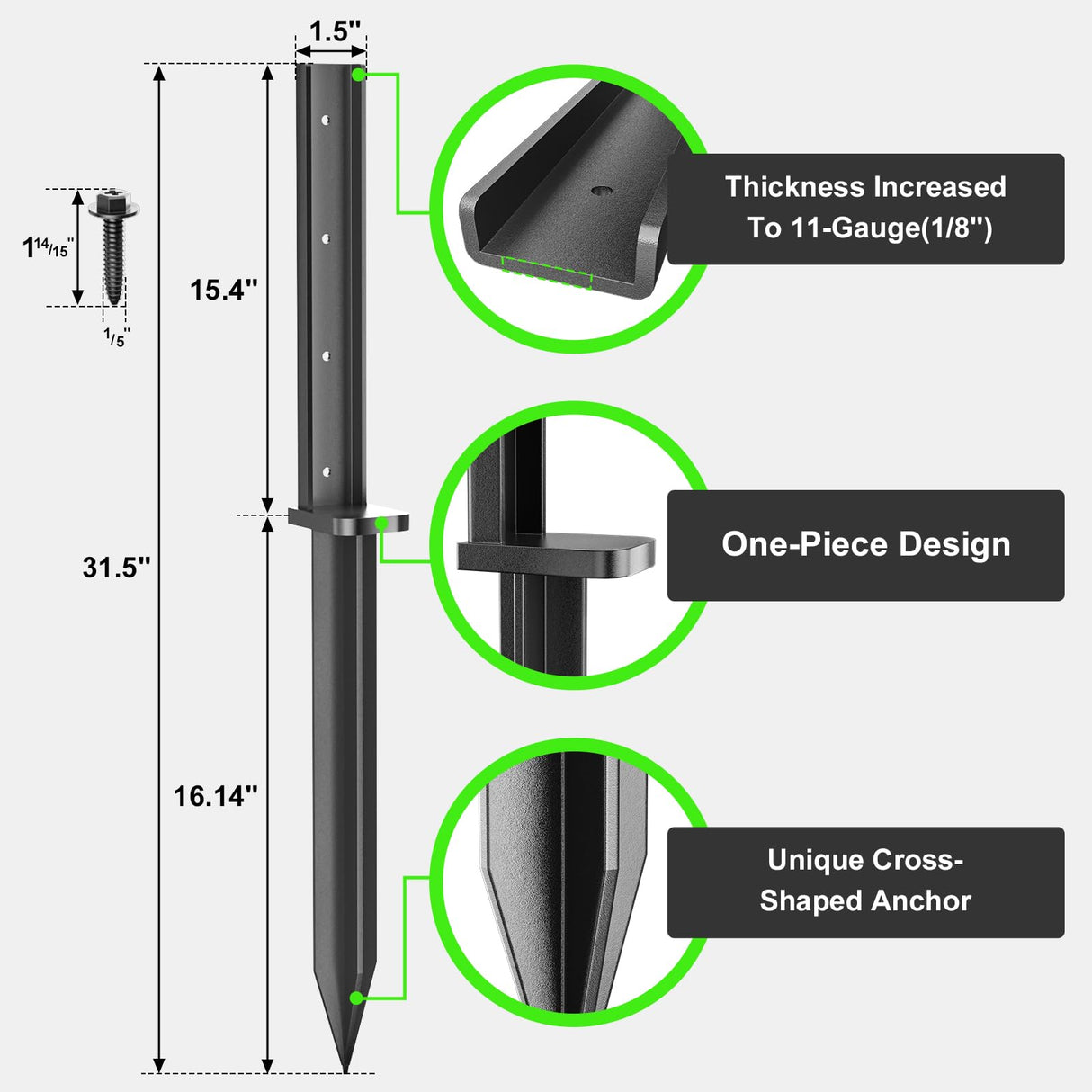 One-Piece Thicker Fence Post Repair Anchor Kit, Heavy Duty Steel Fence Post Anchor Ground Spike for Repairing Tilted Broken Wooden Fence Post (2 Pack/Black) Nessxa