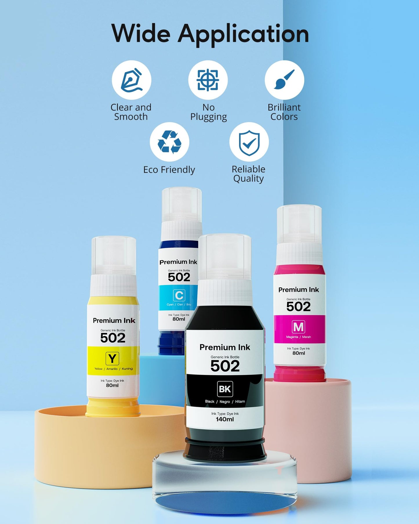 CEEBOO Refill Ink Bottle Replacement for Epson 502, 2 Black,Cyan,Magenta,Yellow, 5 Bottles