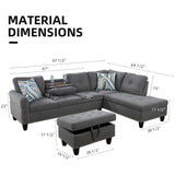 GlasFlength L Shaped Sofa with Ottoman Modern Sectional Couches for Living Room, Bedroom, Office, Grey-Belt Cup Holder GlasFlength